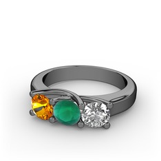 Vela Tria Yüzük - Sitrin, kök zümrüt ve beyaz zirkon 925 ayar siyah rodyum kaplama gümüş yüzük #e998wi