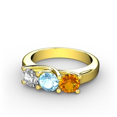 Swarovski, akuamarin ve sitrin 14 ayar altın yüzük