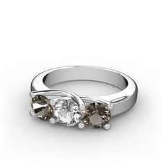 Vela Tria Yüzük - Dumanlı kuvars ve swarovski 925 ayar gümüş yüzük #ej5k3a