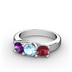 Vela Tria Yüzük - Ametist, akuamarin ve kök yakut 14 ayar beyaz altın yüzük #em2ol8
