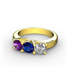 Ametist, lab safir ve swarovski 14 ayar altın yüzük