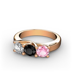 Vela Tria Yüzük - Swarovski, siyah zirkon ve pembe kuvars 925 ayar rose altın kaplama gümüş yüzük #etgkue