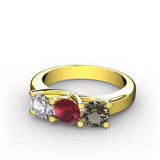 Vela Tria Yüzük - Pırlanta, kök yakut ve dumanlı kuvars 925 ayar altın kaplama gümüş yüzük (0.5 karat) #ew4ykh