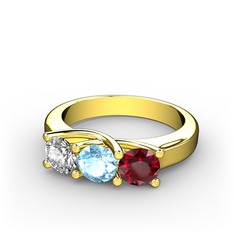 Vela Tria Yüzük - Pırlanta, akuamarin ve garnet 14 ayar altın yüzük (0.5 karat) #exq4tm
