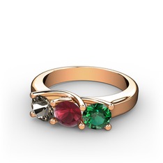 Vela Tria Yüzük - Dumanlı kuvars, kök yakut ve yeşil kuvars 925 ayar rose altın kaplama gümüş yüzük #ezsk1v