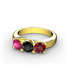 Vela Tria Yüzük - Rodolit garnet, siyah zirkon ve garnet 925 ayar altın kaplama gümüş yüzük #f1b5bm