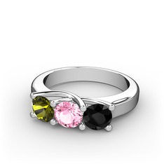 Peridot, pembe kuvars ve siyah zirkon 925 ayar gümüş yüzük