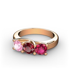 Vela Tria Yüzük - Pembe kuvars, garnet ve rodolit garnet 14 ayar rose altın yüzük #f5hybu