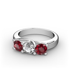 Garnet ve beyaz zirkon 8 ayar beyaz altın yüzük