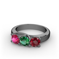 Rodolit garnet, yeşil kuvars ve garnet 925 ayar siyah rodyum kaplama gümüş yüzük