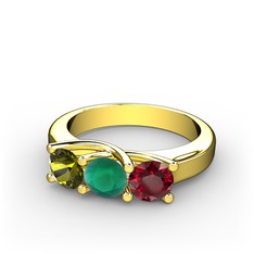 Peridot, kök zümrüt ve garnet 8 ayar altın yüzük