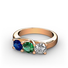 Lab safir, yeşil kuvars ve pırlanta 18 ayar rose altın yüzük (0.5 karat)