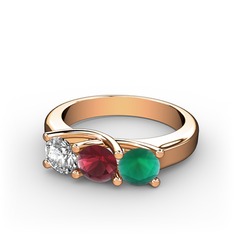 Swarovski, kök yakut ve kök zümrüt 8 ayar rose altın yüzük