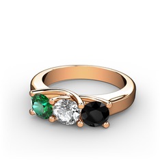 Vela Tria Yüzük - Yeşil kuvars, pırlanta ve siyah zirkon 925 ayar rose altın kaplama gümüş yüzük (0.5 karat) #fes6d4