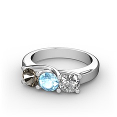 Vela Tria Yüzük - Dumanlı kuvars, akuamarin ve pırlanta 14 ayar beyaz altın yüzük (0.5 karat) #fildlu