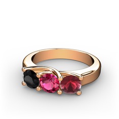 Vela Tria Yüzük - Siyah zirkon, rodolit garnet ve kök yakut 925 ayar rose altın kaplama gümüş yüzük #fizx38