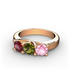 Garnet, peridot ve pembe kuvars 18 ayar rose altın yüzük