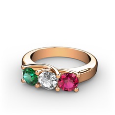 Vela Tria Yüzük - Yeşil kuvars, swarovski ve rodolit garnet 18 ayar rose altın yüzük #fqfubg