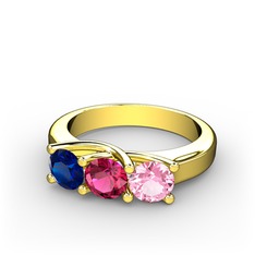Vela Tria Yüzük - Lab safir, rodolit garnet ve pembe kuvars 18 ayar altın yüzük #fqppob