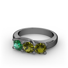 Yeşil kuvars ve peridot 925 ayar siyah rodyum kaplama gümüş yüzük