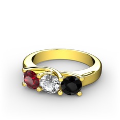 Garnet, pırlanta ve siyah zirkon 8 ayar altın yüzük (0.5 karat)