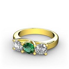 Pırlanta, yeşil kuvars ve swarovski 925 ayar altın kaplama gümüş yüzük (0.5 karat)