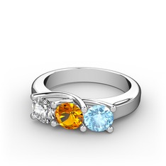 Beyaz zirkon, sitrin ve akuamarin 14 ayar beyaz altın yüzük