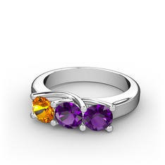 Vela Tria Yüzük - Sitrin ve ametist 14 ayar beyaz altın yüzük #g0ll8x