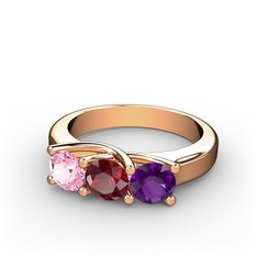 Vela Tria Yüzük - Pembe kuvars, garnet ve ametist 8 ayar rose altın yüzük #g991em