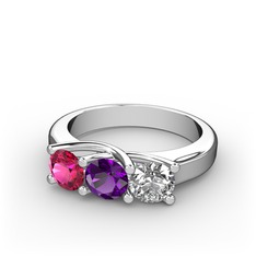 Vela Tria Yüzük - Rodolit garnet, ametist ve beyaz zirkon 14 ayar beyaz altın yüzük #gayx7p