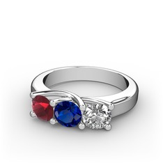 Vela Tria Yüzük - Kök yakut, lab safir ve beyaz zirkon 8 ayar beyaz altın yüzük #gd3c7n