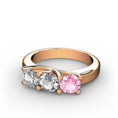 Vela Tria Yüzük - Pırlanta, beyaz zirkon ve pembe kuvars 14 ayar rose altın yüzük (0.5 karat) #gibi99