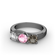 Vela Tria Yüzük - Swarovski, pembe kuvars ve dumanlı kuvars 925 ayar siyah rodyum kaplama gümüş yüzük #glalxr
