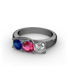 Vela Tria Yüzük - Lab safir, rodolit garnet ve swarovski 925 ayar siyah rodyum kaplama gümüş yüzük #glqbce