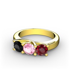 Vela Tria Yüzük - Siyah zirkon, pembe kuvars ve garnet 8 ayar altın yüzük #gvyx3o