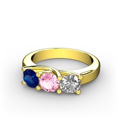 Lab safir, pembe kuvars ve swarovski 14 ayar altın yüzük