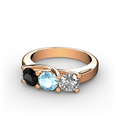 Vela Tria Yüzük - Siyah zirkon, akuamarin ve pırlanta 925 ayar rose altın kaplama gümüş yüzük (0.5 karat) #h93kc