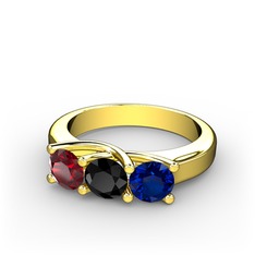 Garnet, siyah zirkon ve lab safir 18 ayar altın yüzük