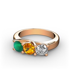 Vela Tria Yüzük - Kök zümrüt, sitrin ve beyaz zirkon 8 ayar rose altın yüzük #hcxswn