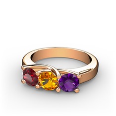 Garnet, sitrin ve ametist 18 ayar rose altın yüzük