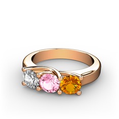 Vela Tria Yüzük - Swarovski, pembe kuvars ve sitrin 8 ayar rose altın yüzük #hp751f