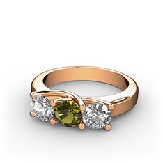 Vela Tria Yüzük - Beyaz zirkon ve peridot 14 ayar rose altın yüzük #hpzio5