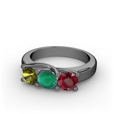 Vela Tria Yüzük - Peridot, kök zümrüt ve garnet 925 ayar siyah rodyum kaplama gümüş yüzük #ht4lxg