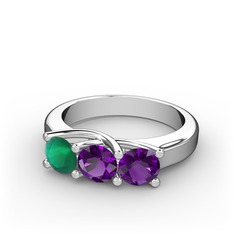 Vela Tria Yüzük - Kök zümrüt ve ametist 14 ayar beyaz altın yüzük #hy0h6f