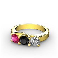 Rodolit garnet, siyah zirkon ve beyaz zirkon 8 ayar altın yüzük