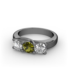Vela Tria Yüzük - Pırlanta, peridot ve swarovski 925 ayar siyah rodyum kaplama gümüş yüzük (0.5 karat) #i5fypj
