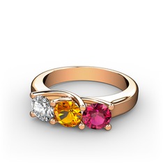 Vela Tria Yüzük - Swarovski, sitrin ve rodolit garnet 14 ayar rose altın yüzük #i8exs0