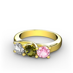 Pırlanta, peridot ve pembe kuvars 18 ayar altın yüzük (0.5 karat)