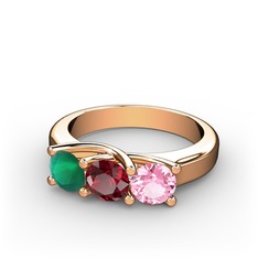 Kök zümrüt, garnet ve pembe kuvars 8 ayar rose altın yüzük