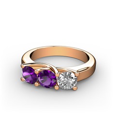 Vela Tria Yüzük - Ametist ve pırlanta 18 ayar rose altın yüzük (0.5 karat) #ijnjhk